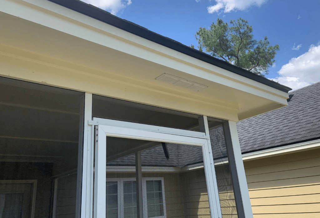 Clean white soffit, fascia, and roofline on a residential home
